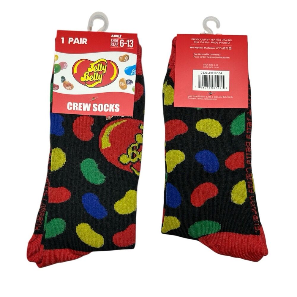 1x  Jelly Belly Novelty Crew Socks Adult Set Size 6-13